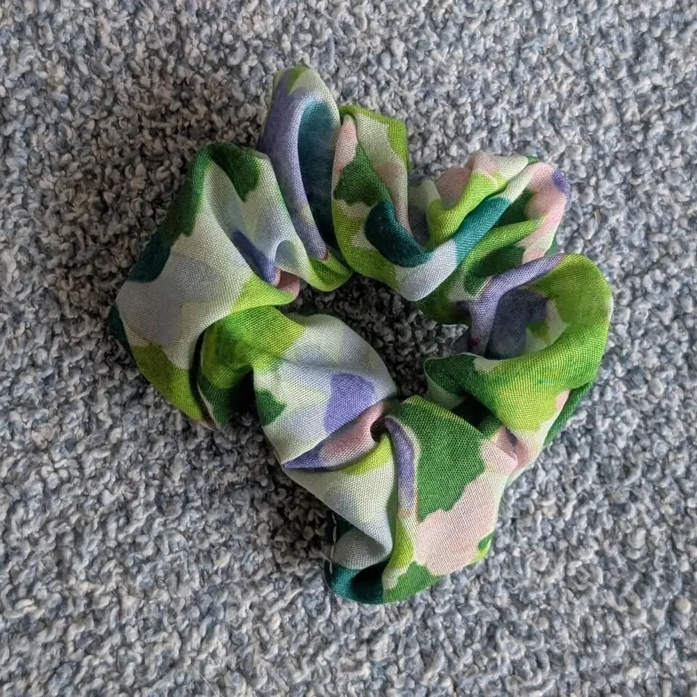 Vibrant Watercolor Multicolor Purple Green White Abstract Scrunchie Hair Tie